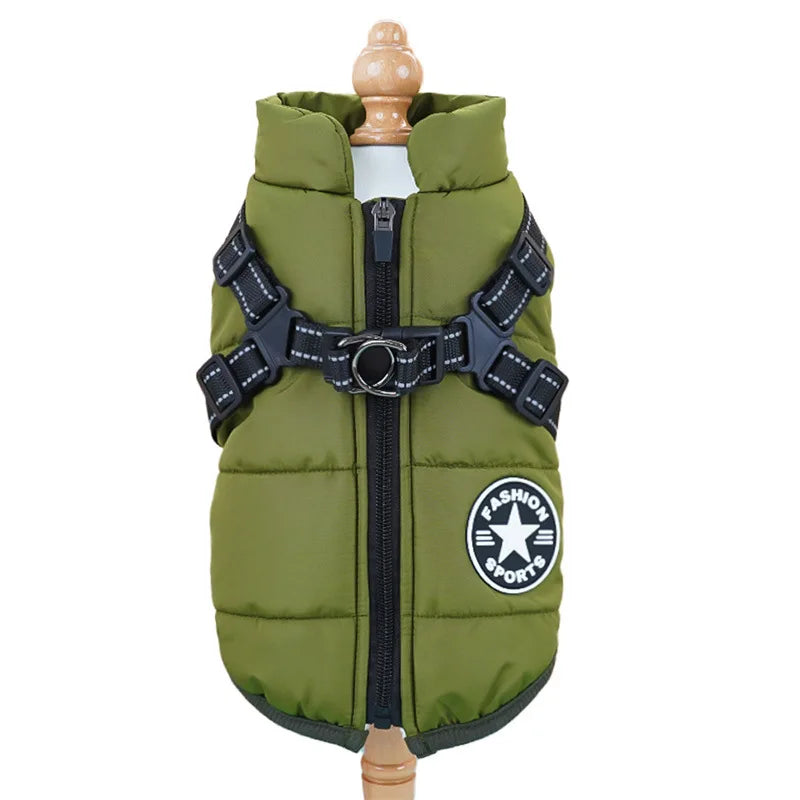 Winter Dog Clothes Super Warm Pet Coat With Harness Windproof For Small, Medium, Big Dogs Outfit S-5XL Jacket