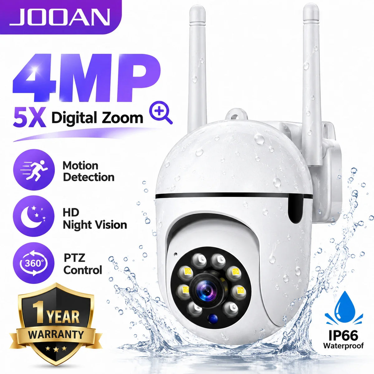 JOOAN 4MP PTZ Wifi Camera Outdoor 5X Digital Zoom Motion Detection Security Protection IP Camera CCTV Surveillance Camera