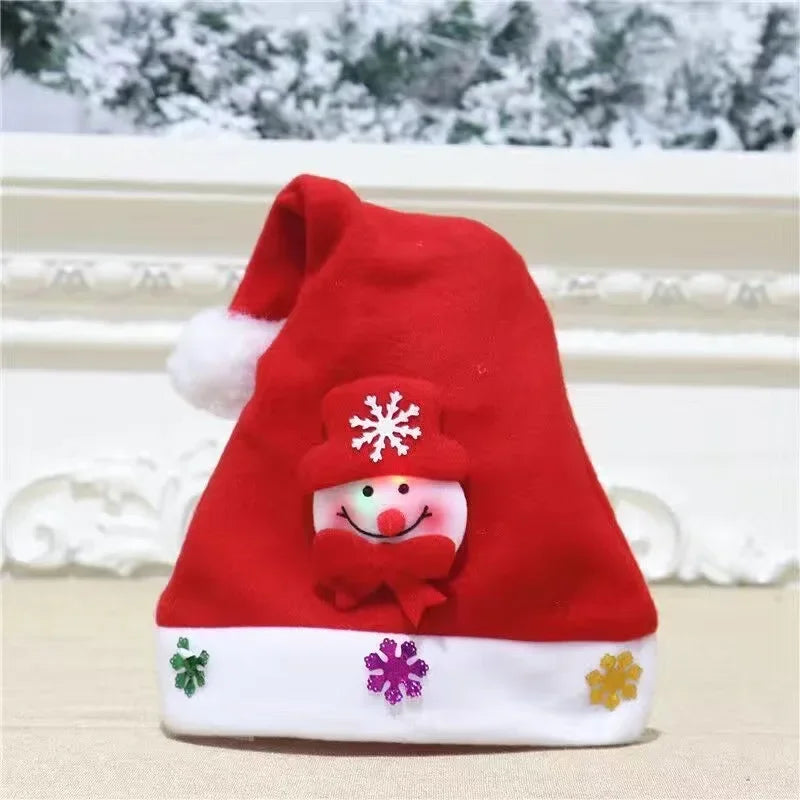 2025 Christmas Hat with Led Light Christmas Santa Cap for Kids Children Adult Gift for New Year Christmas Decorations 3/1PCS