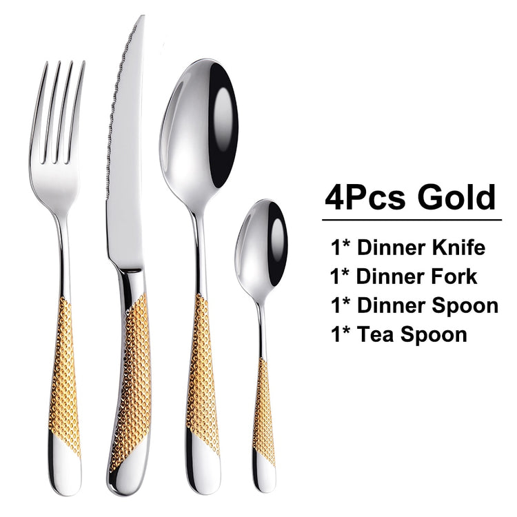 16/20/24/28Pcs Cutlery Set Stainless Steel Western Tableware Luxury Dinner Set Gold Knife Fork Mirror Sliverware Dishwasher Safe