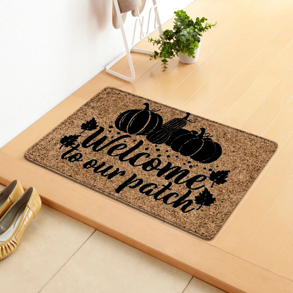 Cartoon Pumpkin Welcome Mat Harvest Themed Rug Non Slip Floor Mat for Entryway Living Room Bedroom Outdoor Indoor Carpet Decor