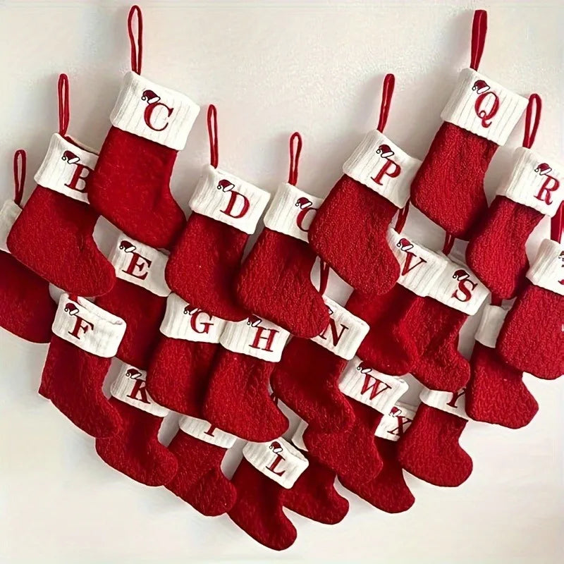 1PC, mini classic Christmas socks, embroidered letter woven theme socks, suitable for home, Christmas tree, holiday decoration