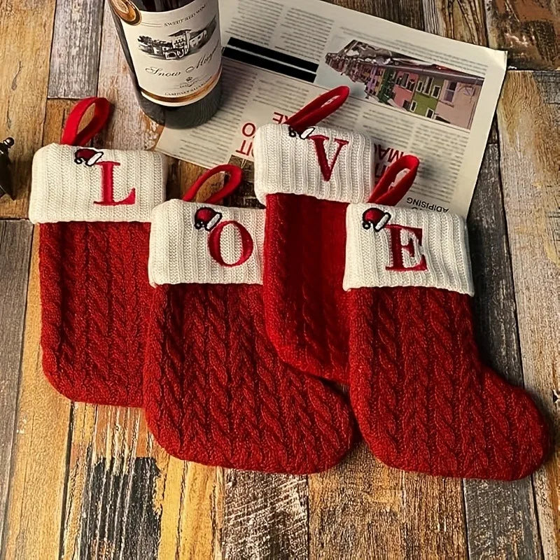 1PC, mini classic Christmas socks, embroidered letter woven theme socks, suitable for home, Christmas tree, holiday decoration