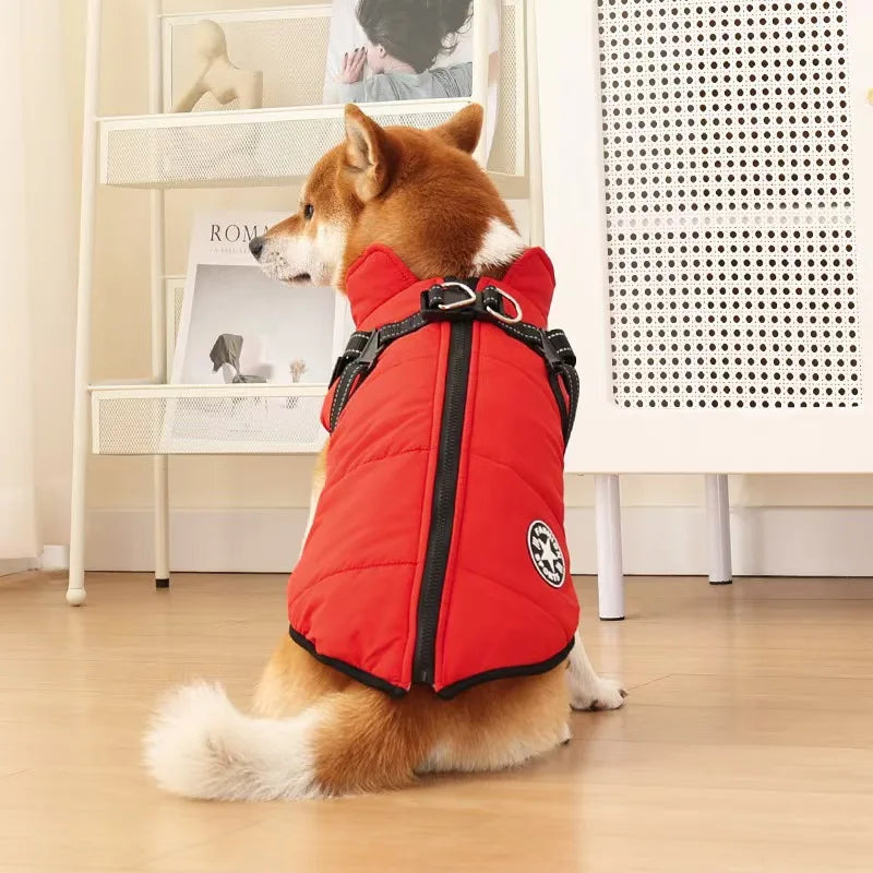 Winter Dog Clothes Super Warm Pet Coat With Harness Windproof For Small, Medium, Big Dogs Outfit S-5XL Jacket
