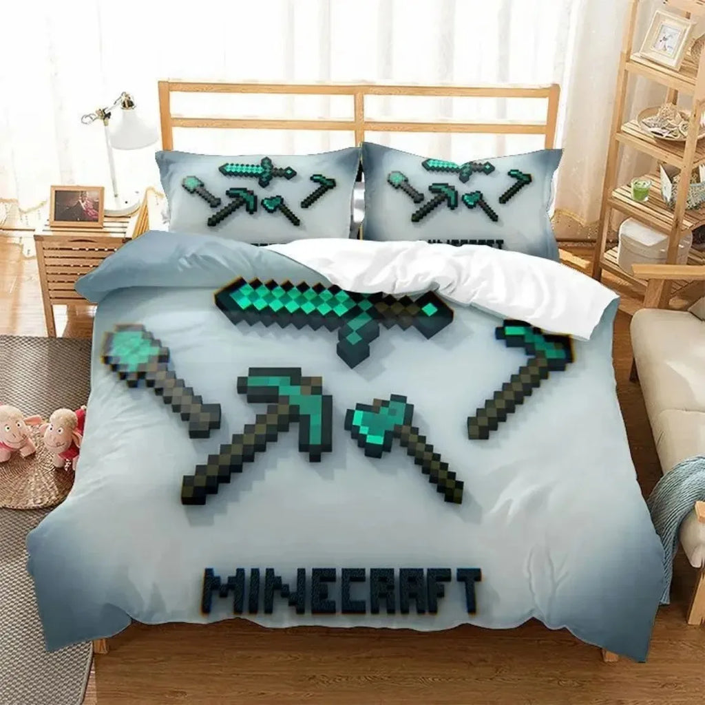 3D Cartoon Minecraft Duvet Cover  Simulated World Bedding Set Pillowcases with Zipper