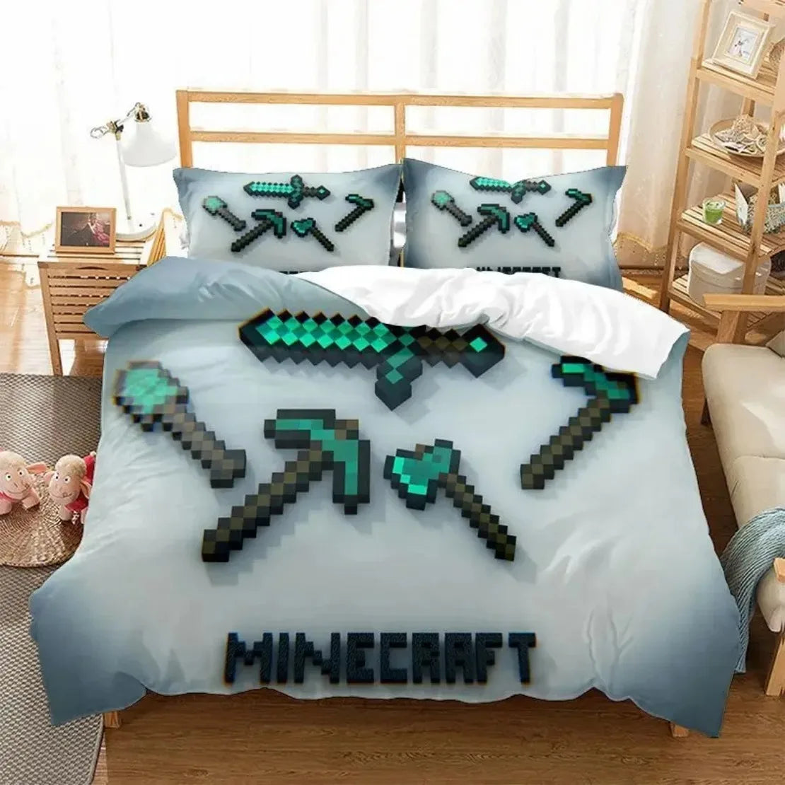 3D Cartoon Minecraft Duvet Cover  Simulated World Bedding Set Pillowcases with Zipper