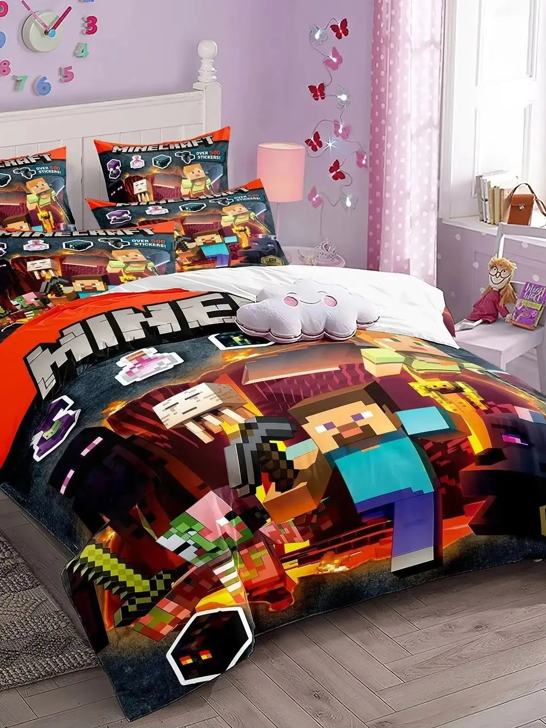 3D Cartoon Minecraft Duvet Cover  Simulated World Bedding Set Pillowcases with Zipper