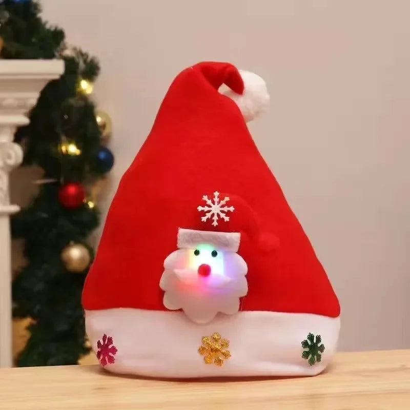 2025 Christmas Hat with Led Light Christmas Santa Cap for Kids Children Adult Gift for New Year Christmas Decorations 3/1PCS