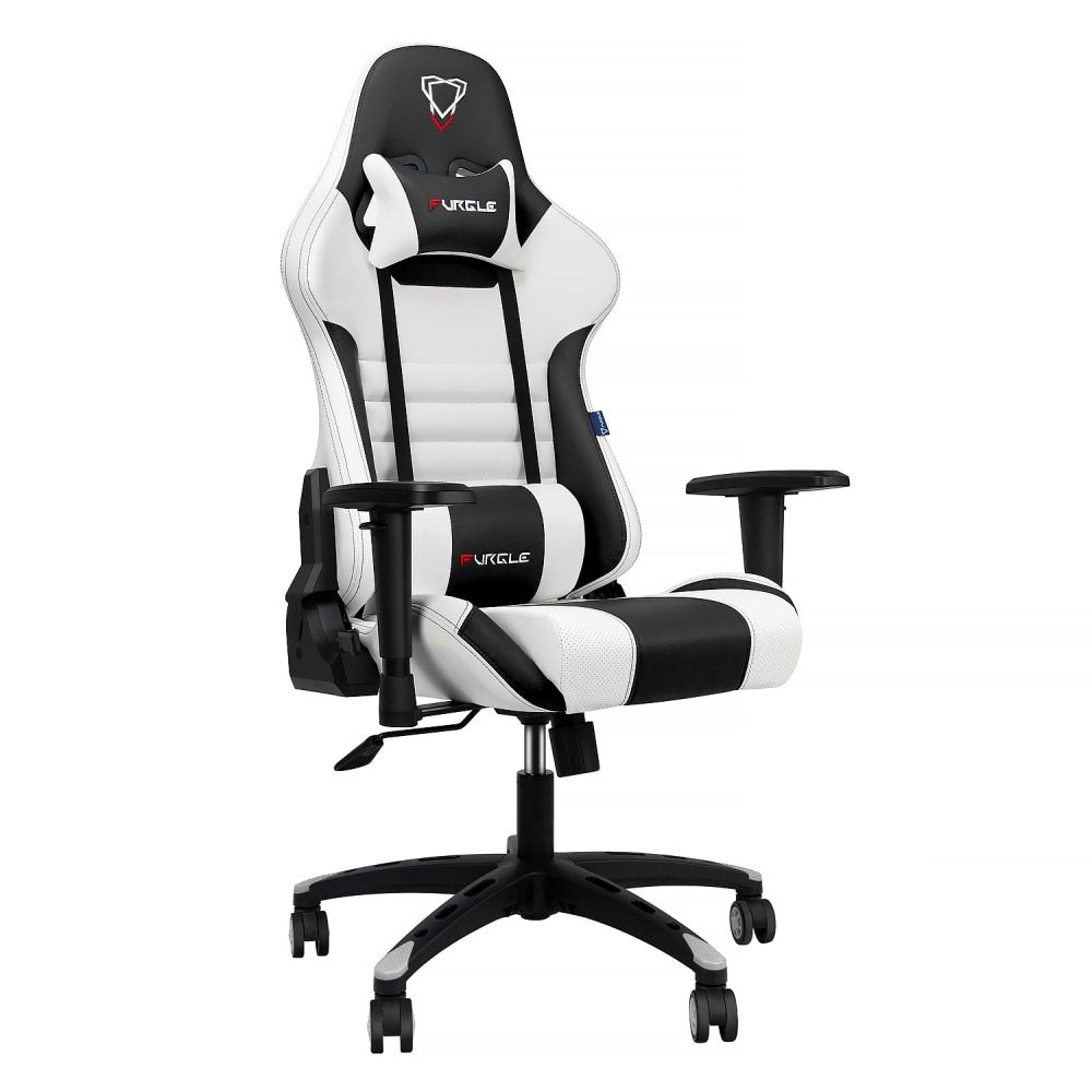 Gaming Chair, Ergonomic Computer Office Chair with Lumbar Support Footrest Headrest, Adjustable Height & Backrest Angle Video Gamer Chair, PU Leather, 360° Swivel, Adult,Black