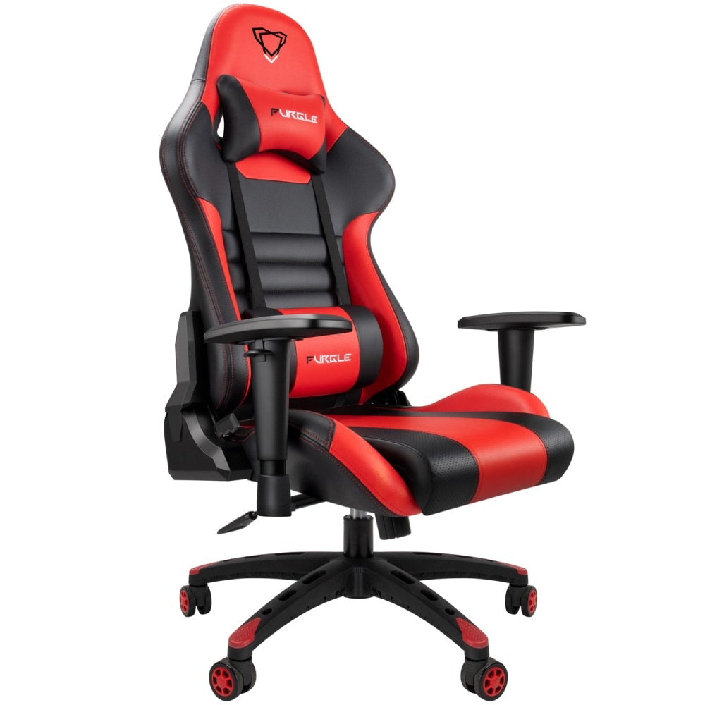 Gaming Chair, Ergonomic Computer Office Chair with Lumbar Support Footrest Headrest, Adjustable Height & Backrest Angle Video Gamer Chair, PU Leather, 360° Swivel, Adult,Black