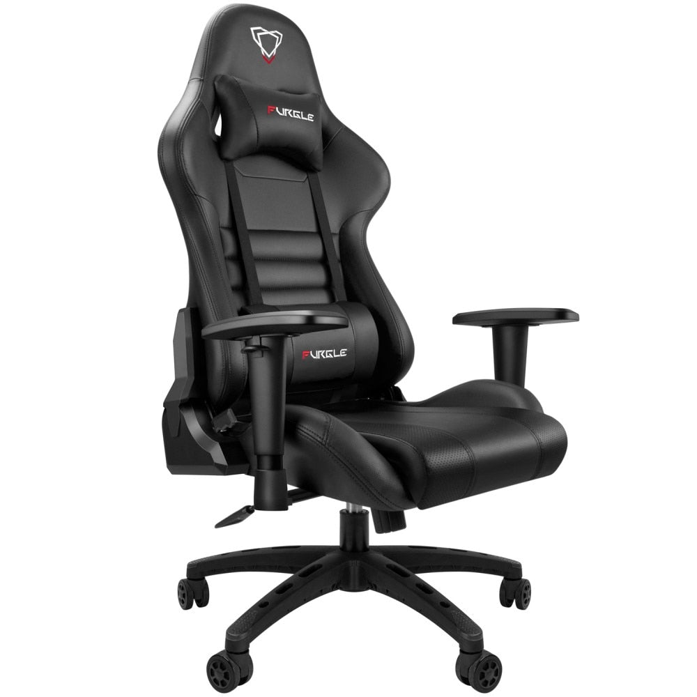 Gaming Chair, Ergonomic Computer Office Chair with Lumbar Support Footrest Headrest, Adjustable Height & Backrest Angle Video Gamer Chair, PU Leather, 360° Swivel, Adult,Black