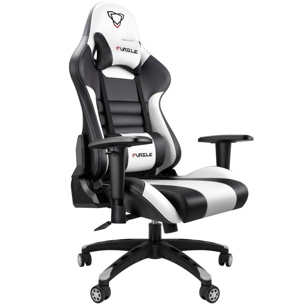 Gaming Chair, Ergonomic Computer Office Chair with Lumbar Support Footrest Headrest, Adjustable Height & Backrest Angle Video Gamer Chair, PU Leather, 360° Swivel, Adult,Black