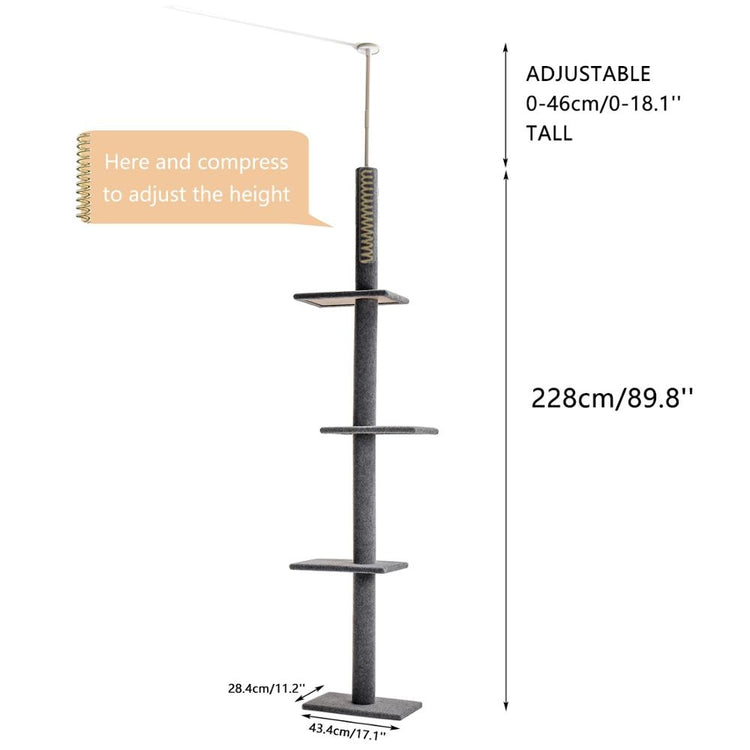Domestic Cat Tree Condo Scratching Post Floor to Ceiling Adjustable Height 238-274cm Protecting Furniture