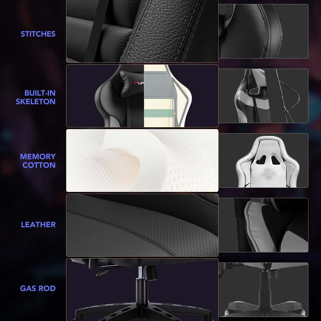 Gaming Chair, Ergonomic Computer Office Chair with Lumbar Support Footrest Headrest, Adjustable Height & Backrest Angle Video Gamer Chair, PU Leather, 360° Swivel, Adult,Black