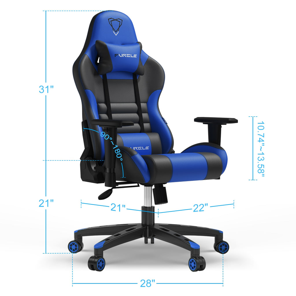 Gaming Chair, Ergonomic Computer Office Chair with Lumbar Support Footrest Headrest, Adjustable Height & Backrest Angle Video Gamer Chair, PU Leather, 360° Swivel, Adult,Black