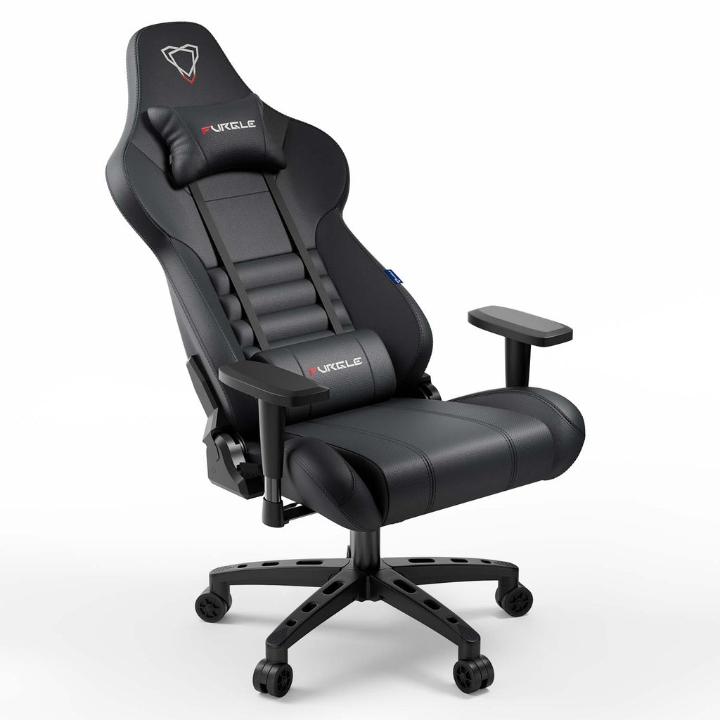 Gaming Chair, Ergonomic Computer Office Chair with Lumbar Support Footrest Headrest, Adjustable Height & Backrest Angle Video Gamer Chair, PU Leather, 360° Swivel, Adult,Black