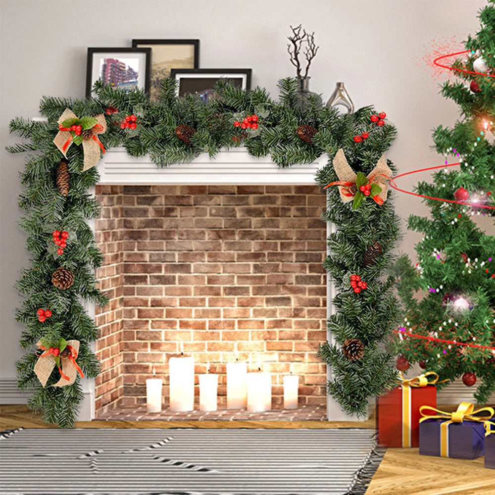 2.7M Christmas LED Rattan Garland Decorative For Staircase Fireplace Christmas Decoration Xmas Tree Rattan Banner Home Pendant