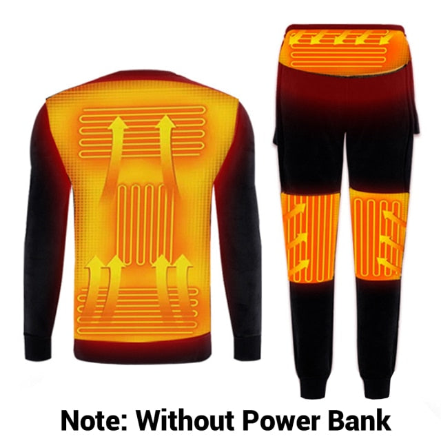Winter Heated Underwear Fleece Lined Heating Thermal Underwear Set USB Electric Heated T-Shirts & Pants Battery Powered Ski Wear