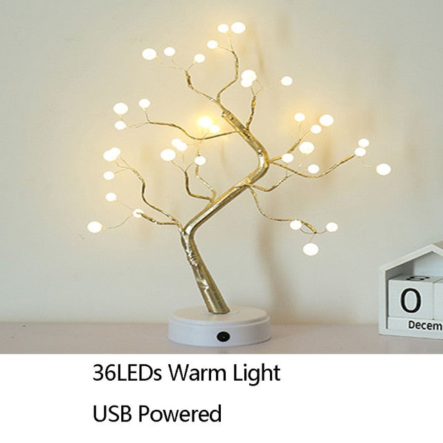 Night Light Home Decoration Bonsai Style Party Cherry Tree Shape LED Light DIY Plants Switch Copper