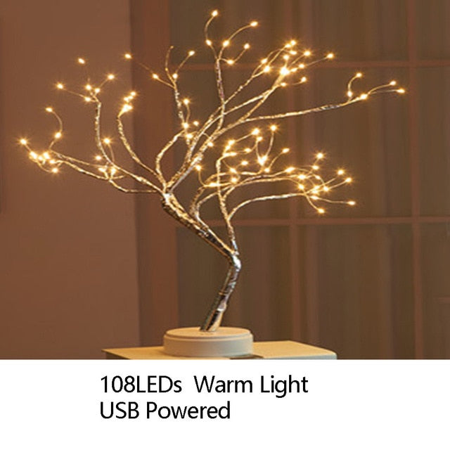 Night Light Home Decoration Bonsai Style Party Cherry Tree Shape LED Light DIY Plants Switch Copper