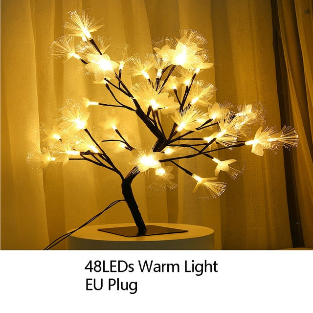 Night Light Home Decoration Bonsai Style Party Cherry Tree Shape LED Light DIY Plants Switch Copper