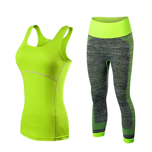 Ladies Sports Running Cropped Top 3/4 Leggings Yoga Gym Trainning Sets