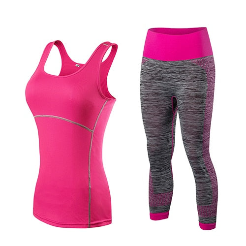 Ladies Sports Running Cropped Top 3/4 Leggings Yoga Gym Trainning Sets