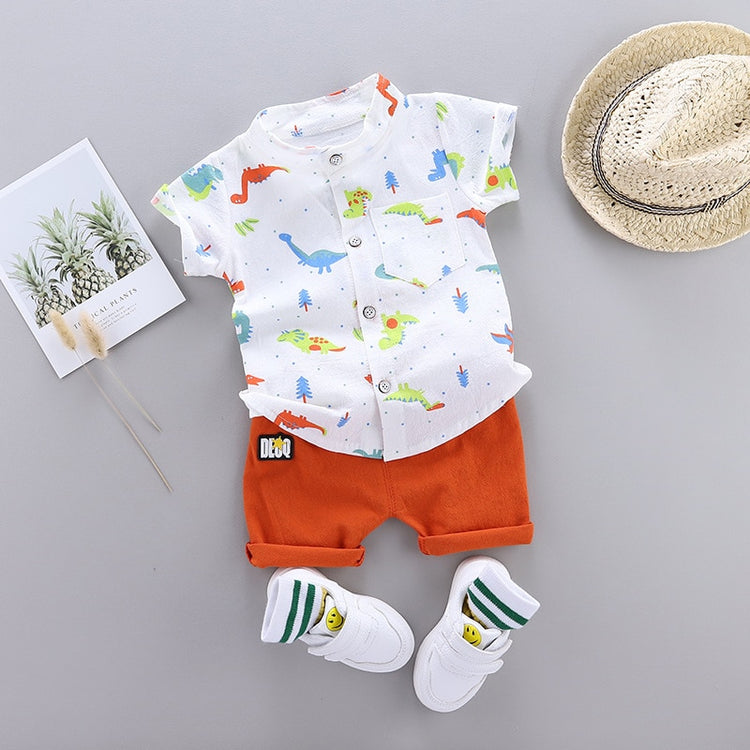 Cute Baby Boy Clothes Set Cartoon Dinosaur Print Short Sleeve Shirt + Pants for 1 2 3 4 Years Kid Toddler Outfit