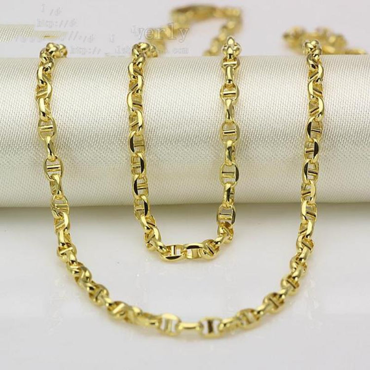 Real 18K Yellow Gold Chain Women Men Stud Link Necklace 20inch 22inch 24inch Gift Gold Chain