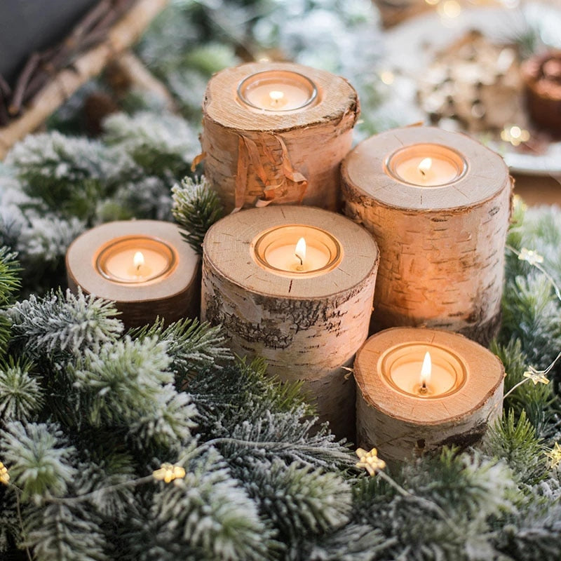 1Pcs Rustic Centerpieces Candle Decor Wooden Holder Base Holiday  Table Light Candle Decor