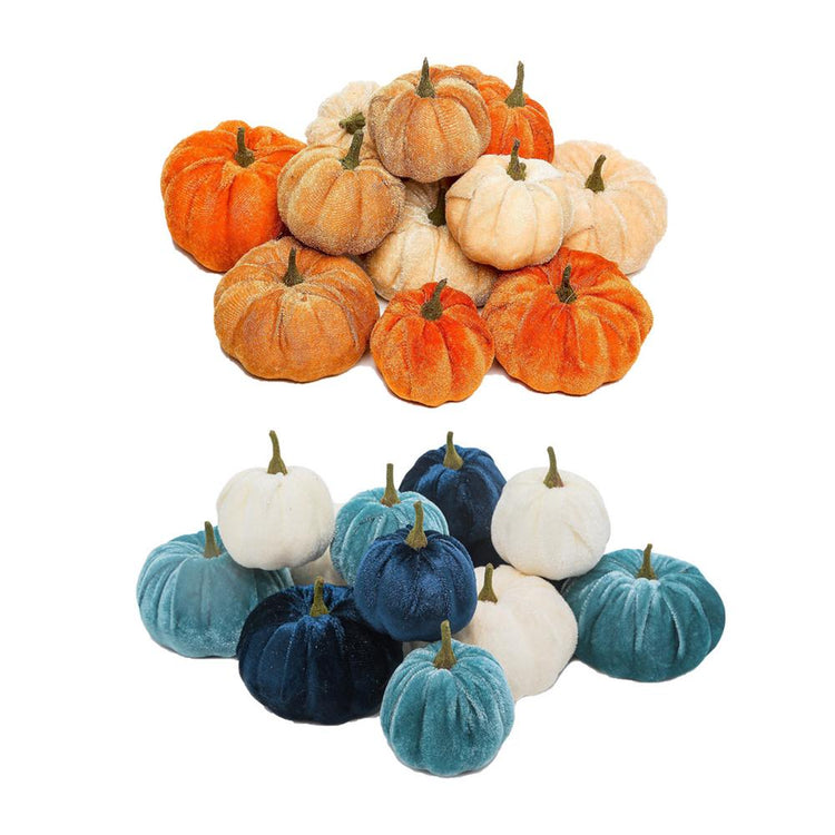 Thanksgiving 12pcs Artificial Pumpkin Velvet Plush Material Soft Fake Pumpkin Autumn Harvest Decorations