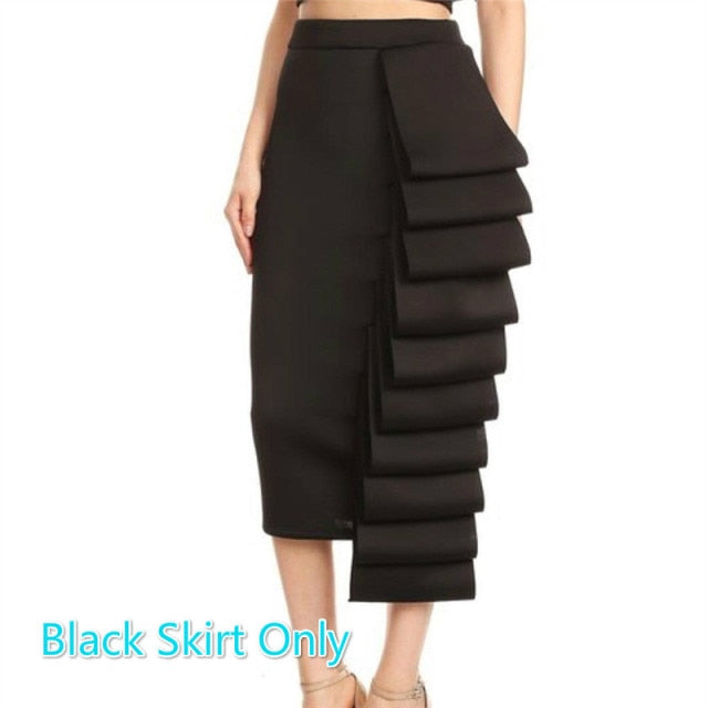 Women 2 Piece Sets Crop Tops Skirts Sexy Dinner Ruffles Off Shoulder Slim Jupes 2021 Fashion