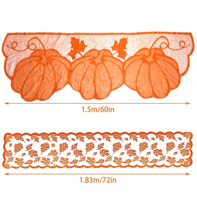 1Pcs Halloween Lace Table Runner Fall Harvest Maple Pumpkin Pattern Table Flag Autumn Winter Home Dining Room Tabletop Decor