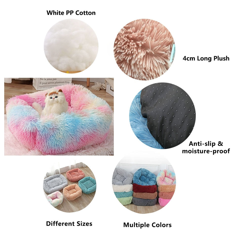 Fluffy  Beds For Large Dogs Round House Cushion  Soft Long Plush
