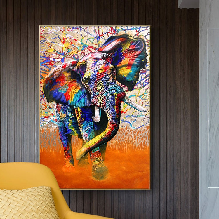 Color Elephant Art Graffiti Animal Canvas Painting Posters and Prints Cuadros Wall Art for Living Room Home Decor (No Frame)