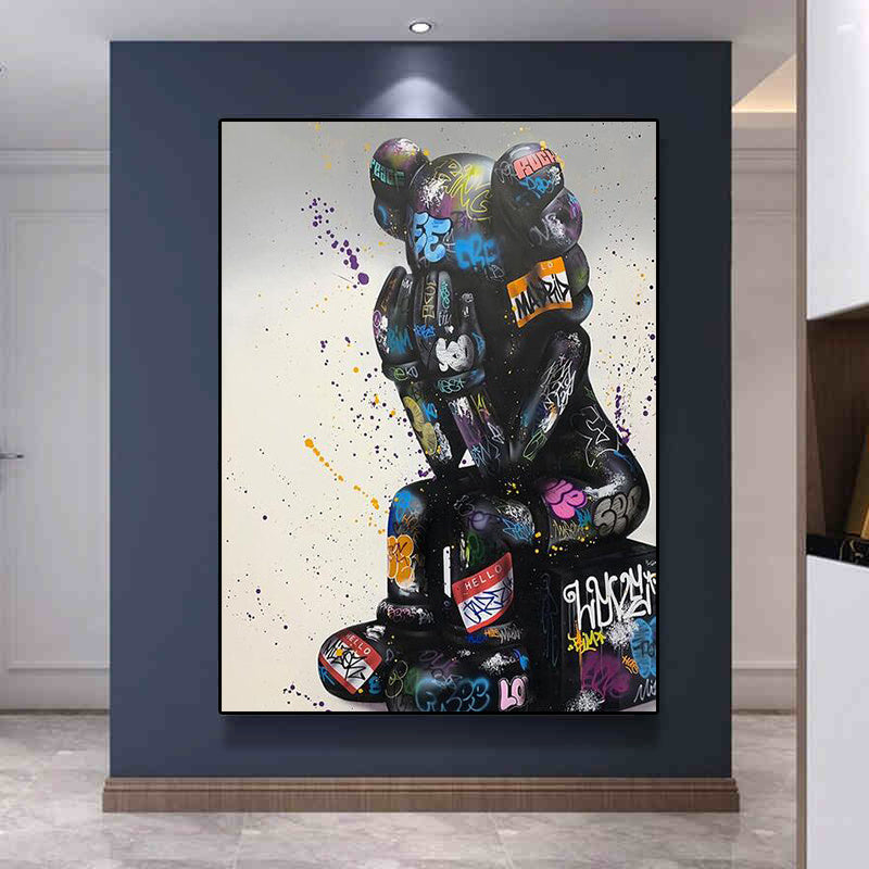 Modern Pop Street Art Graffiti Thinking Canvas Painting Trend Cartoon Posters Prints Wall Decorative