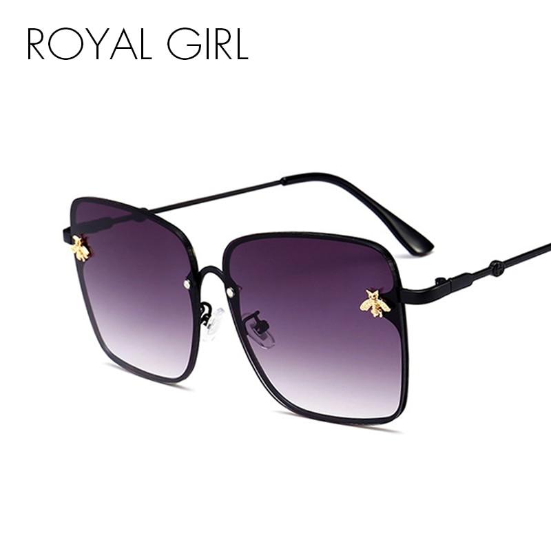 ROYAL GIRL Rimless Square Sunglasses Women Brand Summer Little Bee Decoration Eyewear Pink Yellow Gradient Lens Glasses ss141 - Buyhops