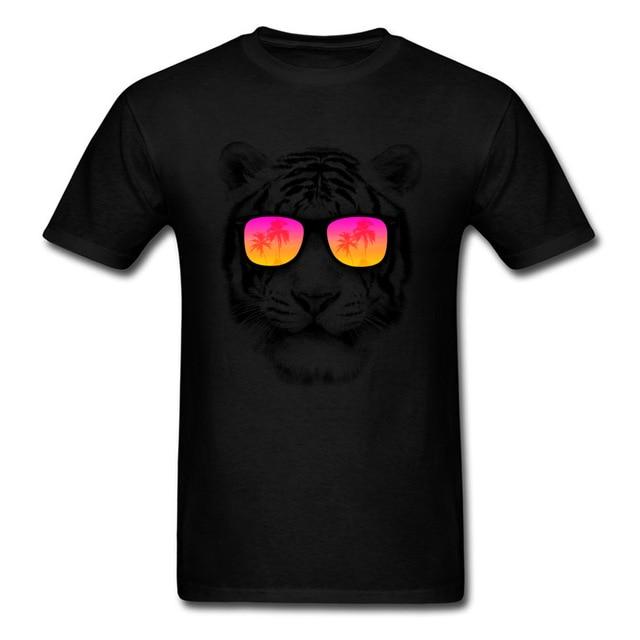 Customized Tops Tees Crew Neck 100% Cotton Tshirts Tiger Sunglasses Printed Tee-Shirt - Buyhops