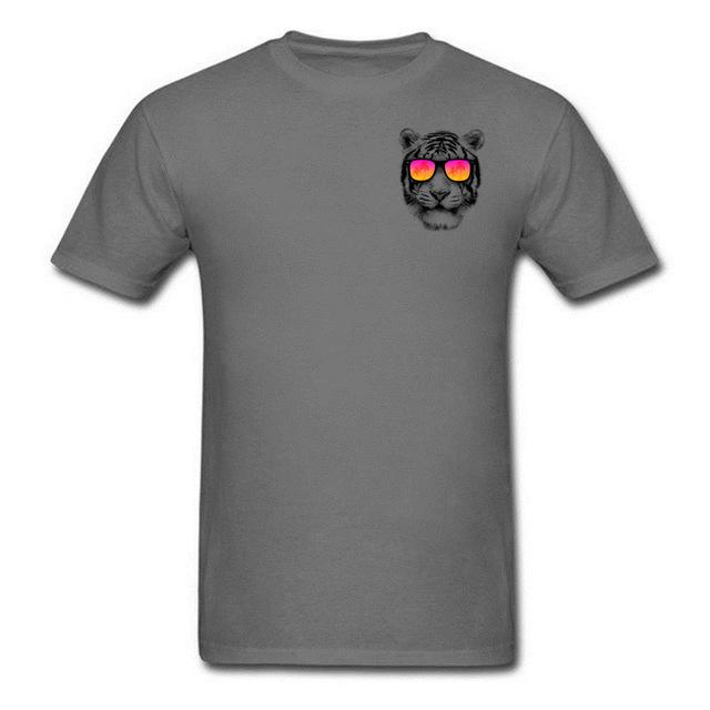 Customized Tops Tees Crew Neck 100% Cotton Tshirts Tiger Sunglasses Printed Tee-Shirt - Buyhops